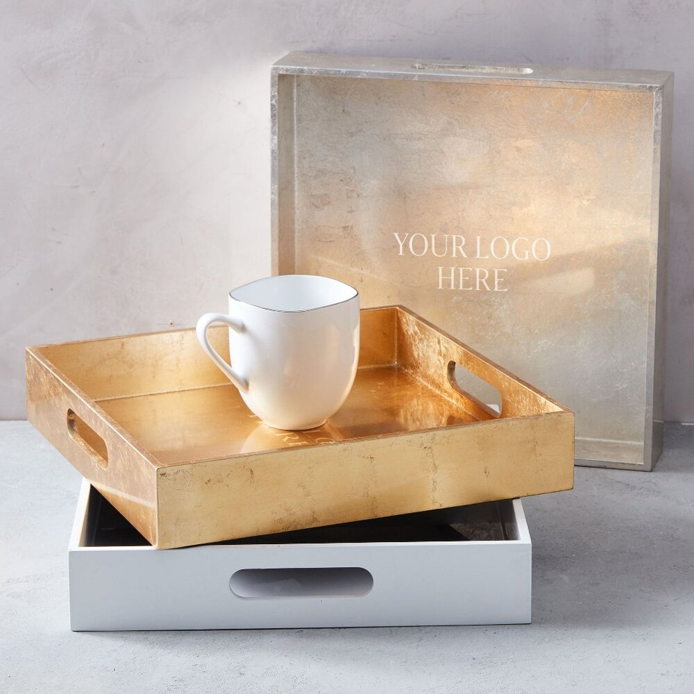 West Elm Gold Lacquer Wood Trays - 12" Square
